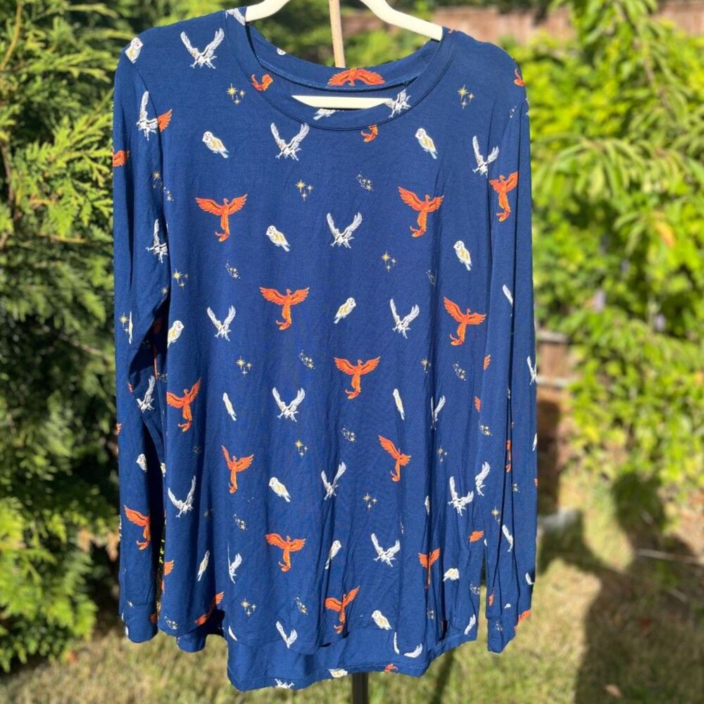 Kyte Living Harry Potter Hedwig & Phoenix Bamboo Pajama Top Women's XL Blue
